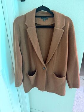 J. Crew Brown Single-Button Knit Blazer with Patch Pockets